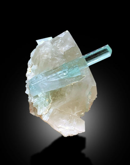Seafoam Color Tourmalines on Quartz Mineral Specimen from Afghanistan - 130 gram