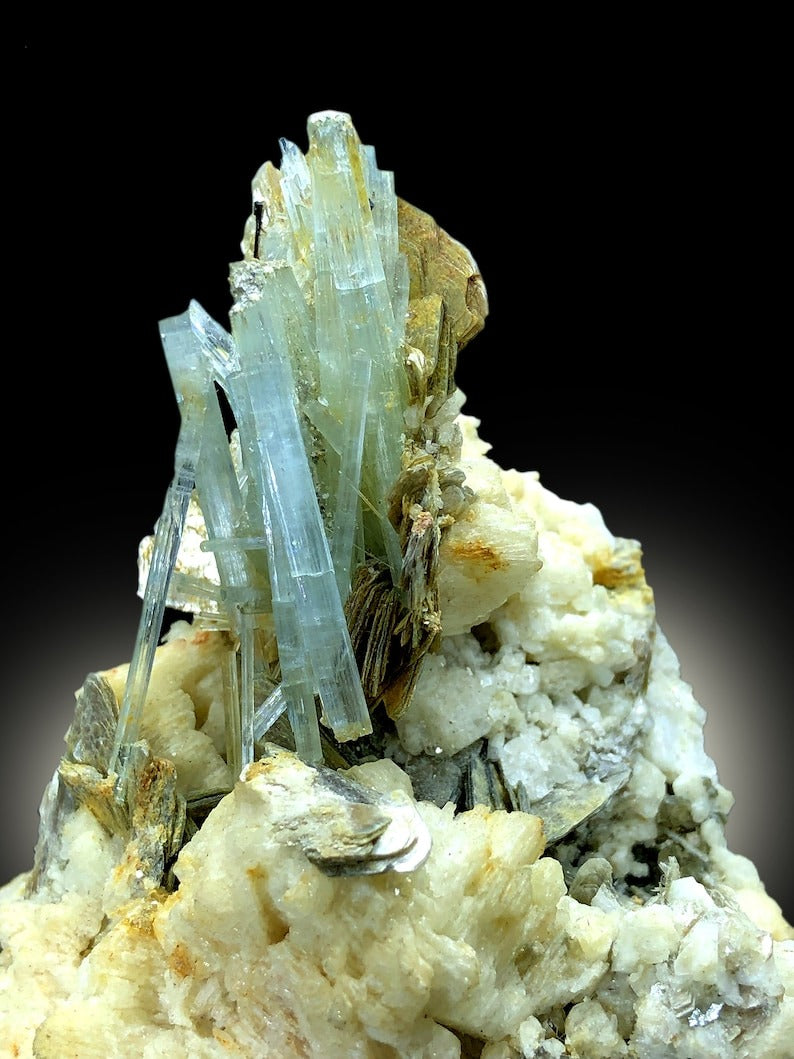 Aquamarine Crystals with Tourmalines Mica and Albite, Natural Aquamarine, Blue Aquamarine, Aquamarine Mineral Specimen 247 Gram
