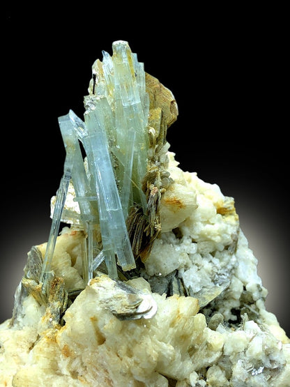 Aquamarine Crystals with Tourmalines Mica and Albite, Natural Aquamarine, Blue Aquamarine, Aquamarine Mineral Specimen 247 Gram