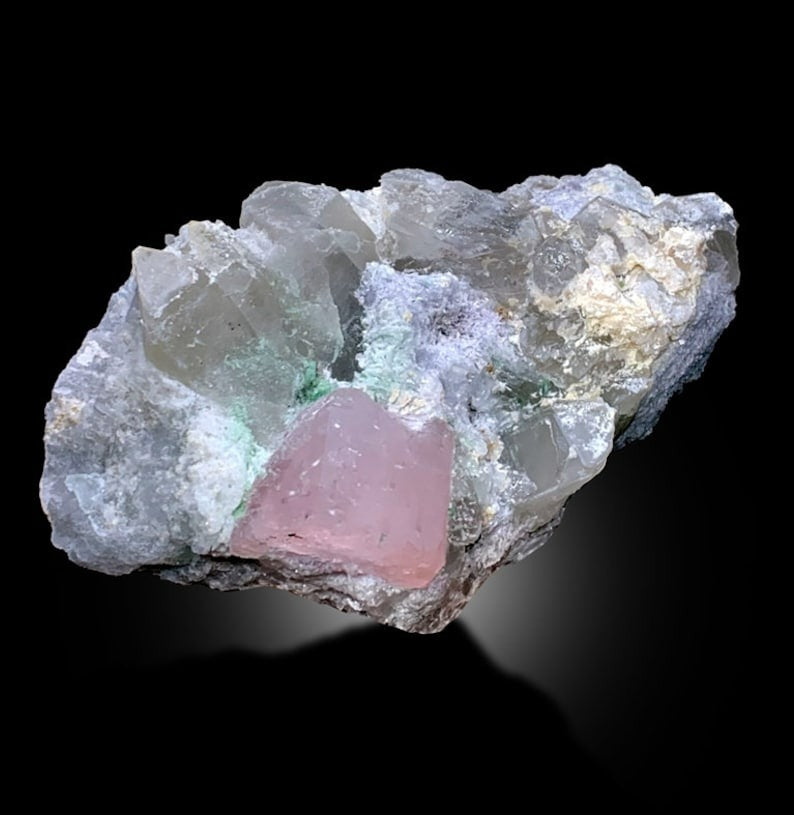 Pink Morganite With Green Tourmalines Quartz and Albite Mineral Specimen From Afghanistan - 971 gram