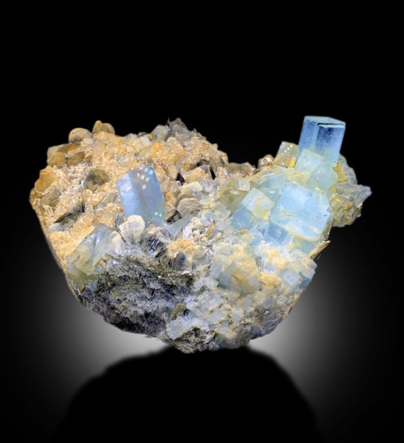 Blue Aquamarines With Calcite and Mica Mineral Specimen From Nagar Mine Pakistan - 2358 gram