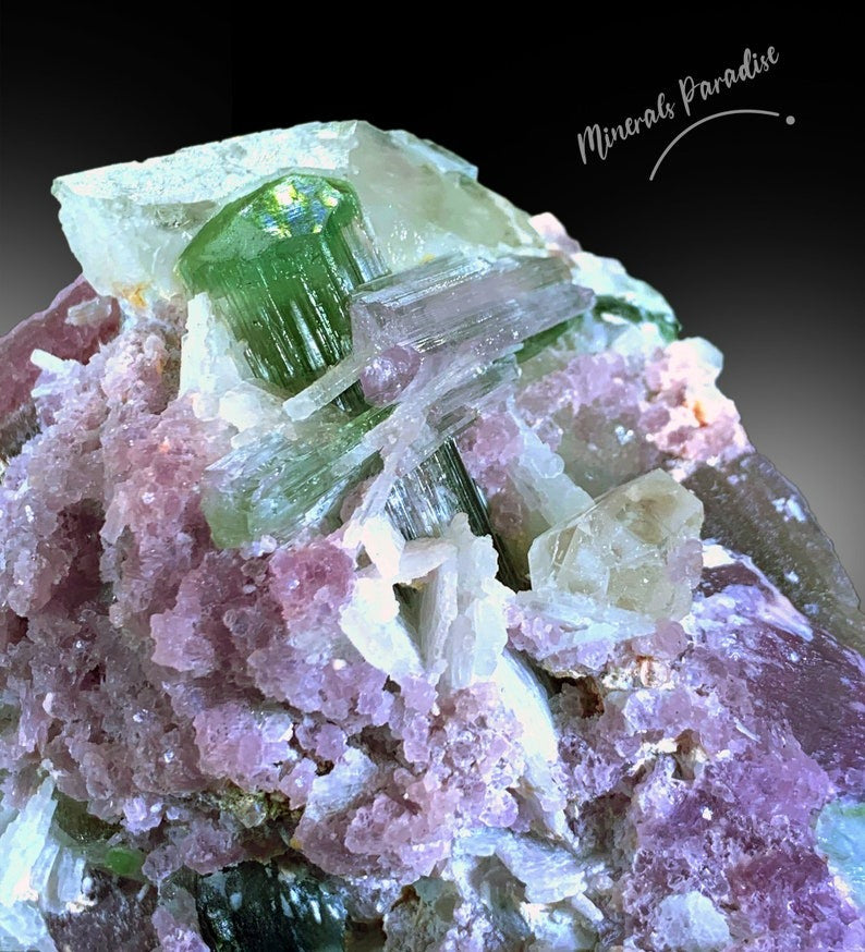 Tourmaline Crystals with Pink Lepidolite and Quartz and Albite Mineral Specimen from Afghanistan - 636 g