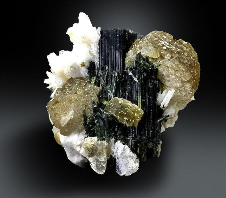 Blue Cap Tourmaline with Phlogopite Mica Albite and Feldspar, Tourmaline Specimen, Mineral Specimen, Tourmaline Crystals, 211 g