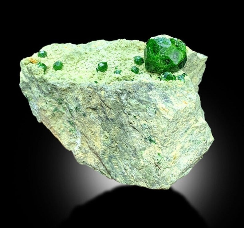 Demantoid Garnet, Green Garnet, Garnet Crystals, Demantoid Garnet Specimen, Crystal Cluster, Mineral Specimen, Garnet on matrix, 228 gram