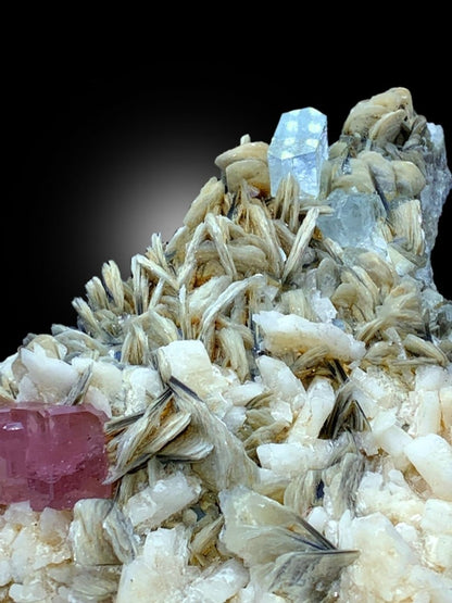 Pink Apatite With Aquamarine, Calcite and Mica Mineral Specimen From Nagar Pakistan - 711 gram