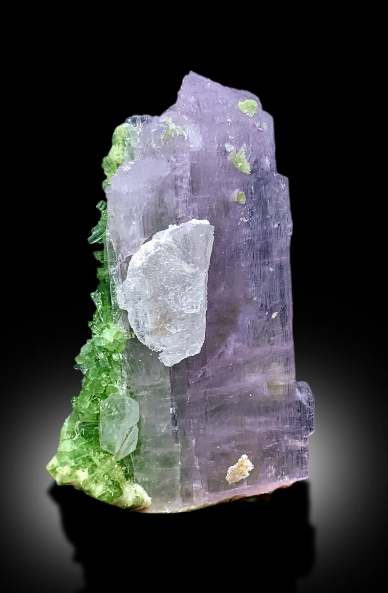 Natural Pink Kunzite With Green Tourmalines Cluster From Afghanistan - 57 gram