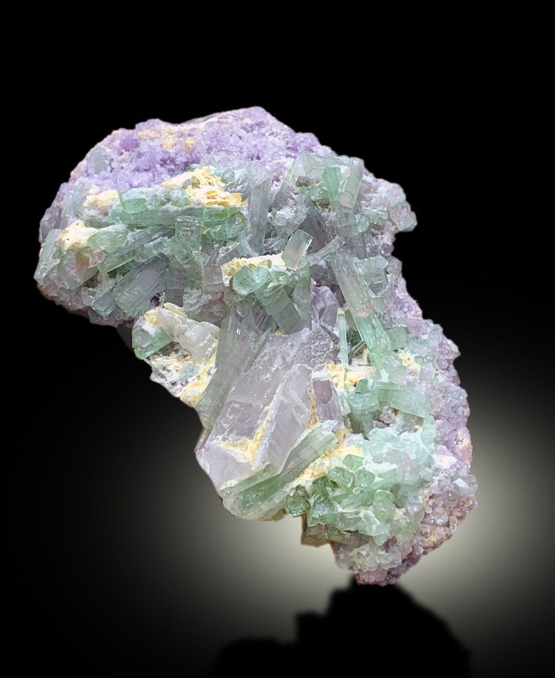 Natural Bicolor Tourmaline Cluster with Quartz and Lepidolite, Tourmaline Specimen, Raw Mineral, Tourmaline from Afghanistan - 823 gram