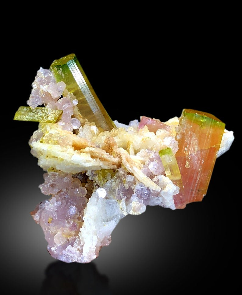 Natural Watermelon Tourmaline Crystals with Lepidolite and Albite, Tourmaline Specimen, Tourmaline from Paprok Afghanistan - 49 gram