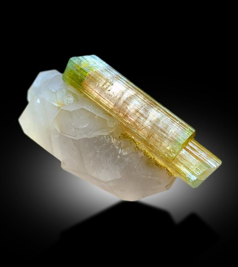 Natural Bicolor Tourmaline Crystal on Quartz, Tourmaline Specimen, Raw Mineral, Tourmaline from Paprok Afghanistan - 36 gram