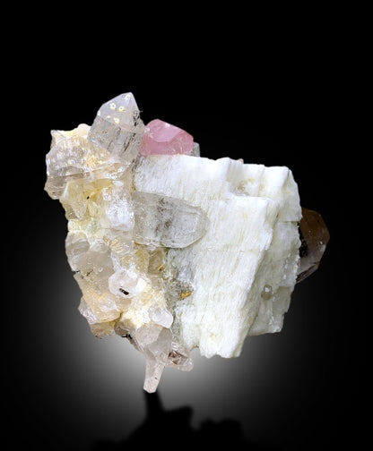 Natural Pink Color Apatite with Smoky Quartz, Black Tourmalines and Feldspar, Mineral Specimen, Raw Mineral, Apatite Specimen - 762 gram