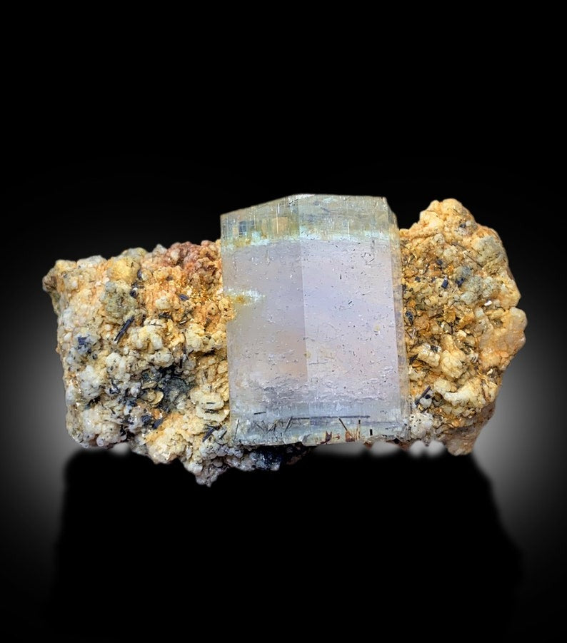 Terminated AquaMorganite With Schorl and Feldspar Mineral Specimen From Skardu Pakistan - 123 gram