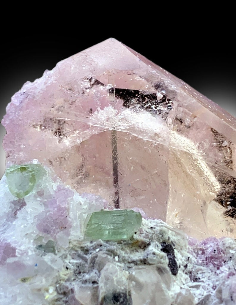 Peach Pink Color Morganite Crystals with Tourmalines, Pink Lepidolite and Smoky Quartz, Morganite Specimen from Dara-i-Pech Afghanistan