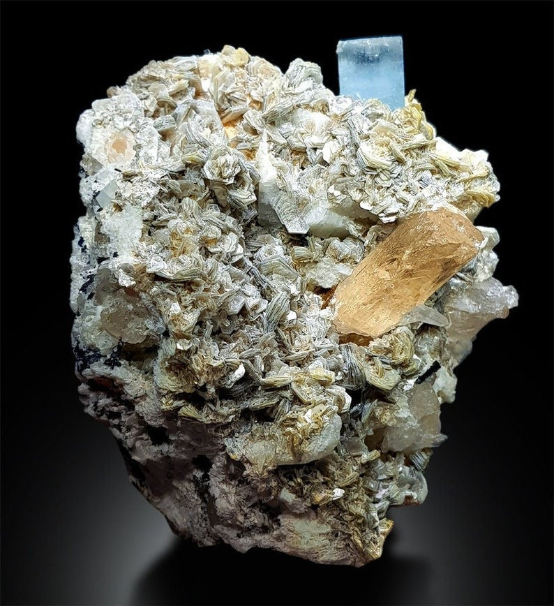 Aquamarine Specimen, Aquamarine With Topaz Schorl Quartz Mica Combo Mineral Specimen, Aquamarine From Shigar Pakistan 1387 g , 131*120 mm