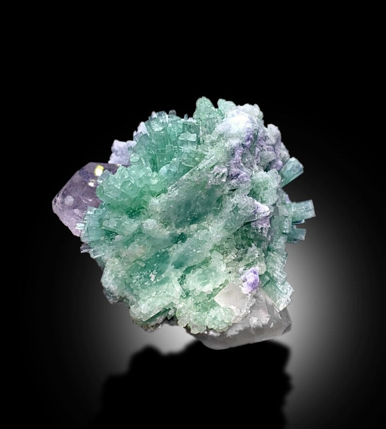 Green Tourmaline Crystals Cluster With Morganite and Cleavelandite Albite Mineral Specimen From Afghanistan - 148 gram