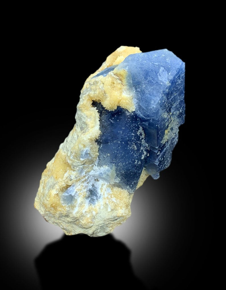 Blue Celestine With Calcite Mineral Specimen From Baghdis, Afghanistan - 744 gram