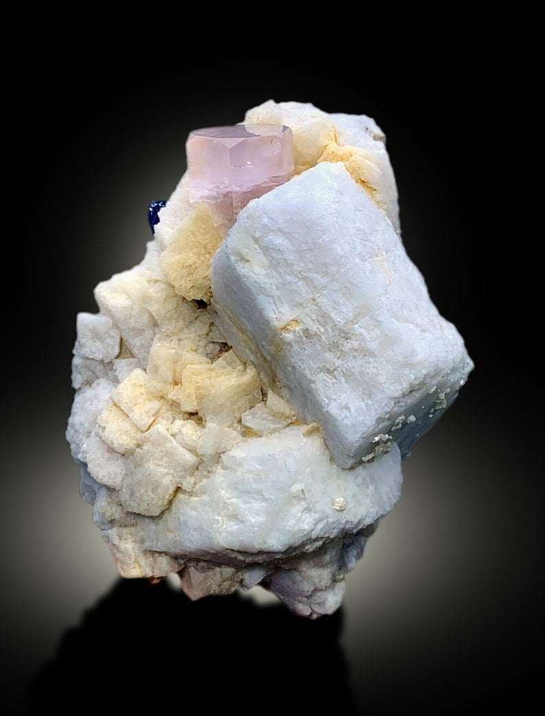 Natural Pink Color Morganite Crystal with Rare Tantalite and Feldspar, Morganite Specimen, Morganite from Skardu Pakistan - 452 gram