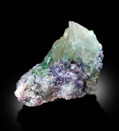 Green Tourmalines With Pink Lepidolite and Quartz Mineral Specimen From Afghanistan - 524 gram