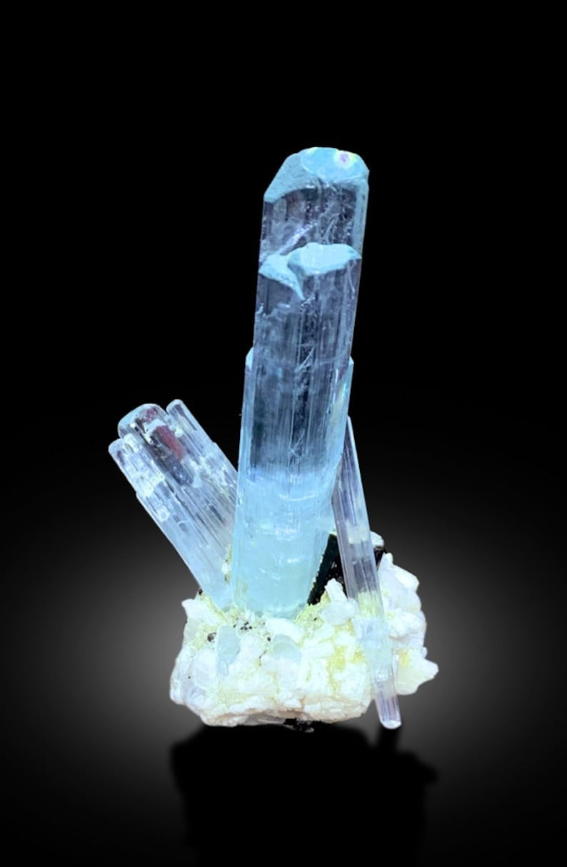 Sky Blue Aquamarine Crystals With Schorl and Albite, Mineral Specimen, Aquamarine Cluster, Aquamarine From Shigar Valley Pakistan - 22 gram