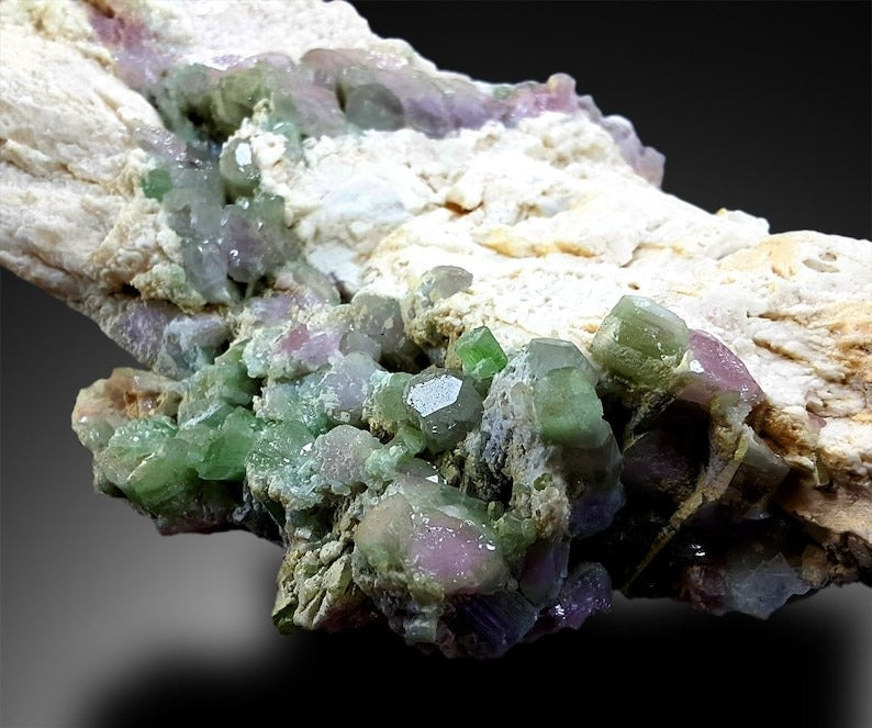 Watermelon Tourmaline Crystals on Feldspar, Natural Tourmaline, Tourmaline Stone, Tourmaline from Paprock Afghanistan - 451 Gram