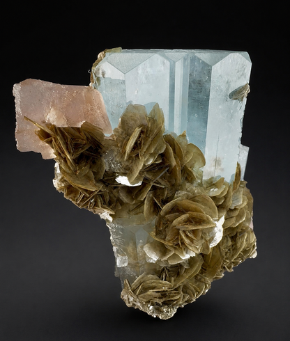 Aquamarine with Pink Fluorite and Mica Specimen from Pakistan, Collector Crystal, 301 gram
