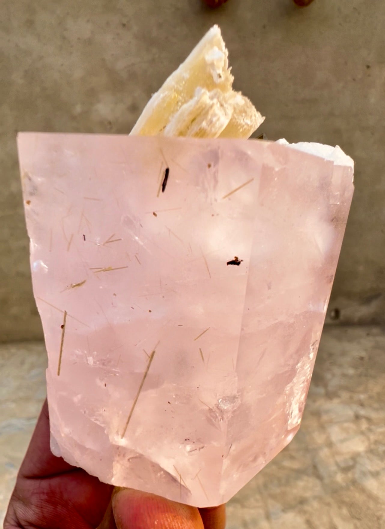 Pink Morganite crystal with Tourmalines, Mica and Feldspar from Pakistan, 365 gram