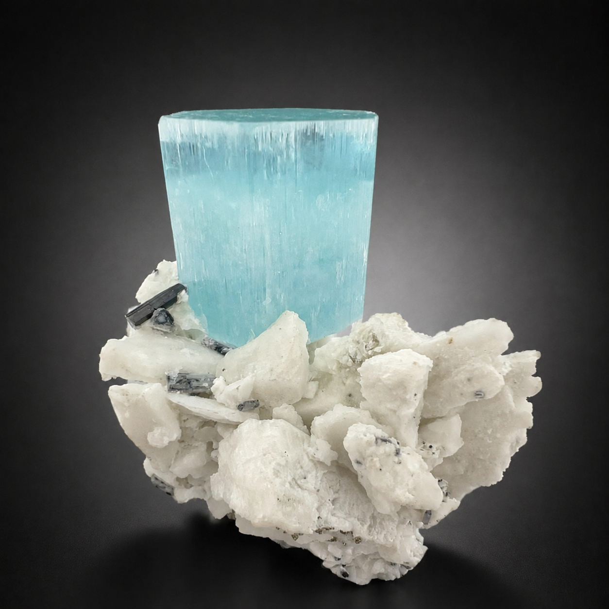 Natural Aquamarine Crystal with Schorl Tourmaline and Feldspar Matrix from Pakistan, 296 gram