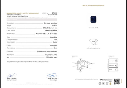 Bellerophon Certified Natural Blue Cobalt Spinel, 3.036 ct