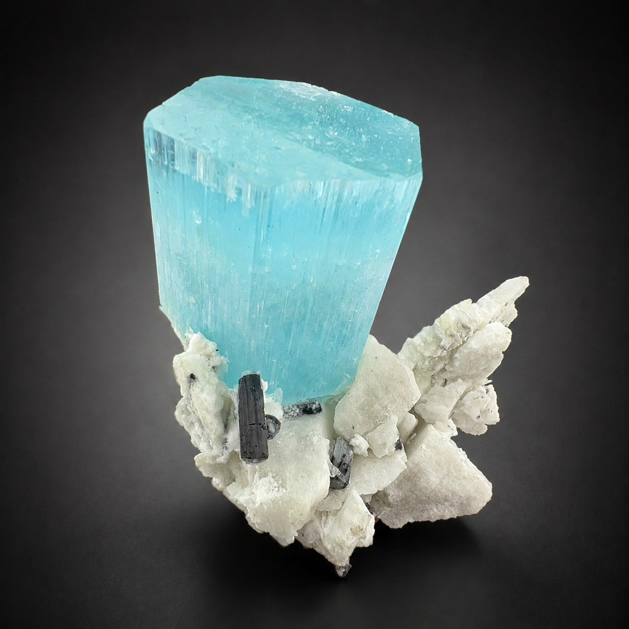 Natural Aquamarine Crystal with Schorl Tourmaline and Feldspar Matrix from Pakistan, 296 gram