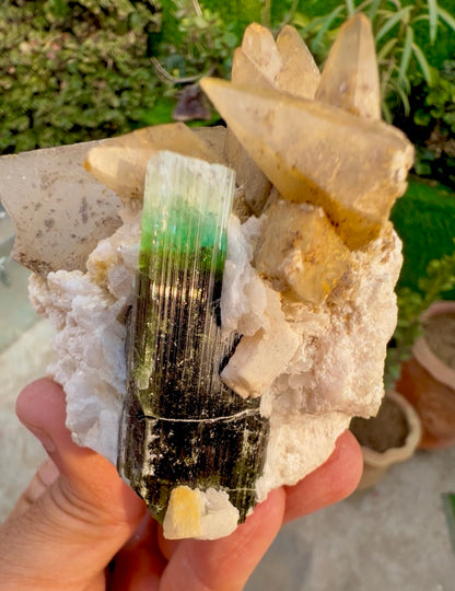Blue Cap Tourmaline with Calcite from Paprok Afghanistan , 208 g