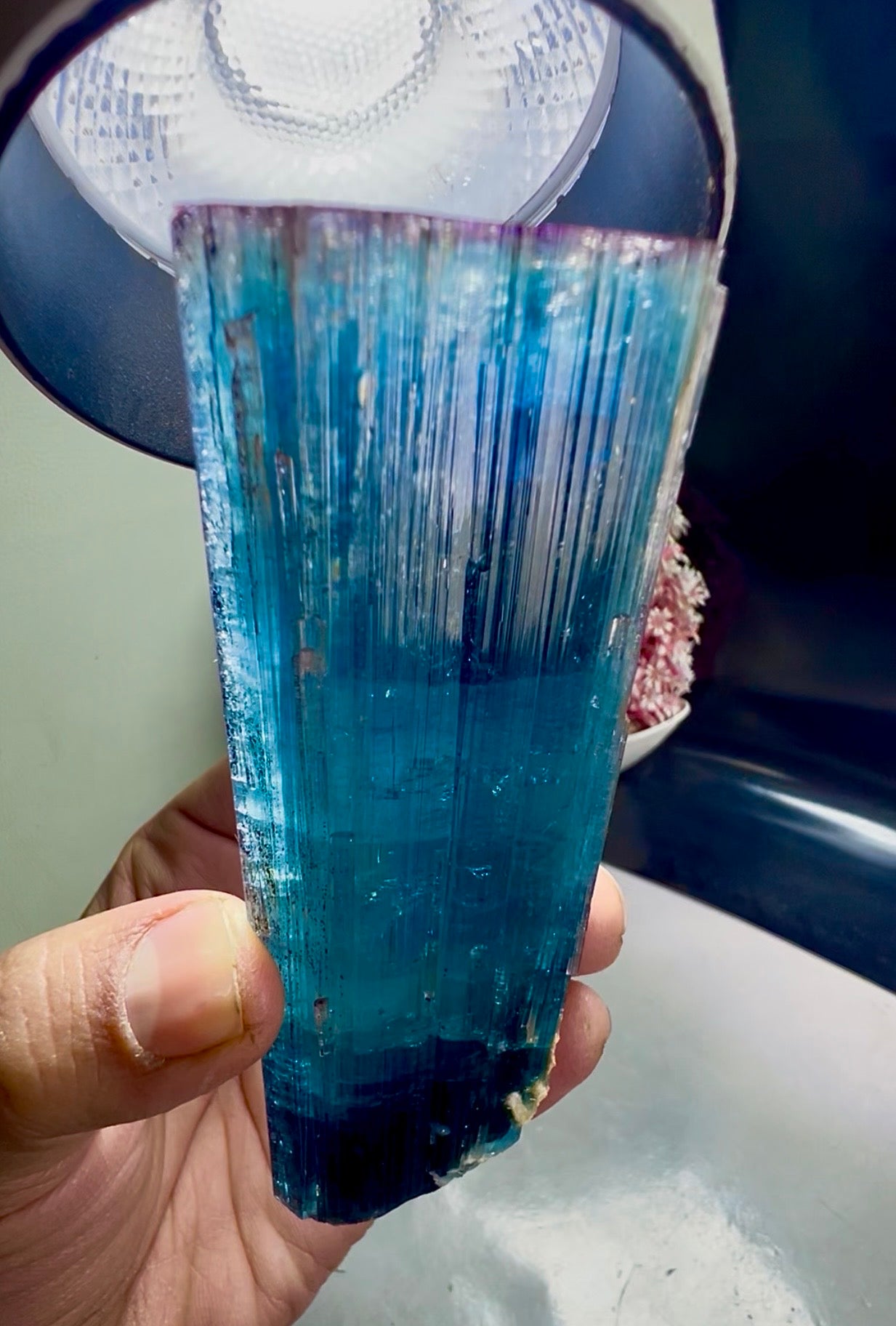 Pink Cap Indicolite Tourmaline crystal from Paprok Afghanistan , 381 gram