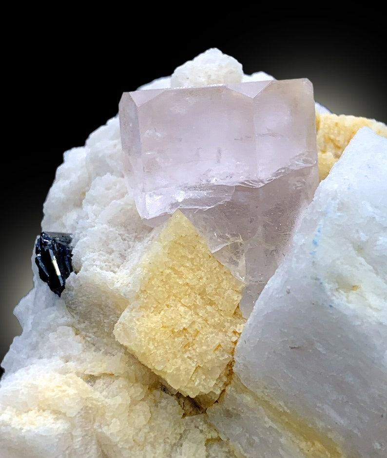Natural Pink Color Morganite Crystal with Rare Tantalite and Feldspar, Morganite Specimen, Morganite from Skardu Pakistan - 452 gram