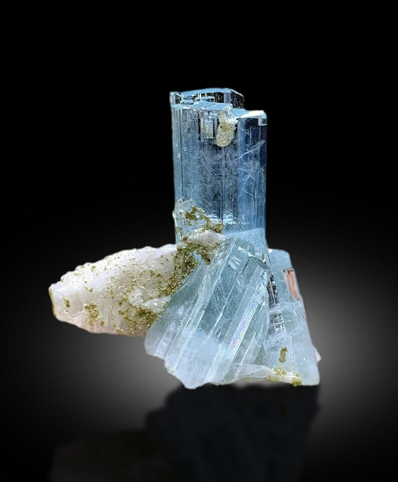 Transparent Sky Blue Color Aquamarine Crystals with Feldspar, Crystal Specimen, Aquamarine Gemstone, Aquamarine Specimen - 43 gram