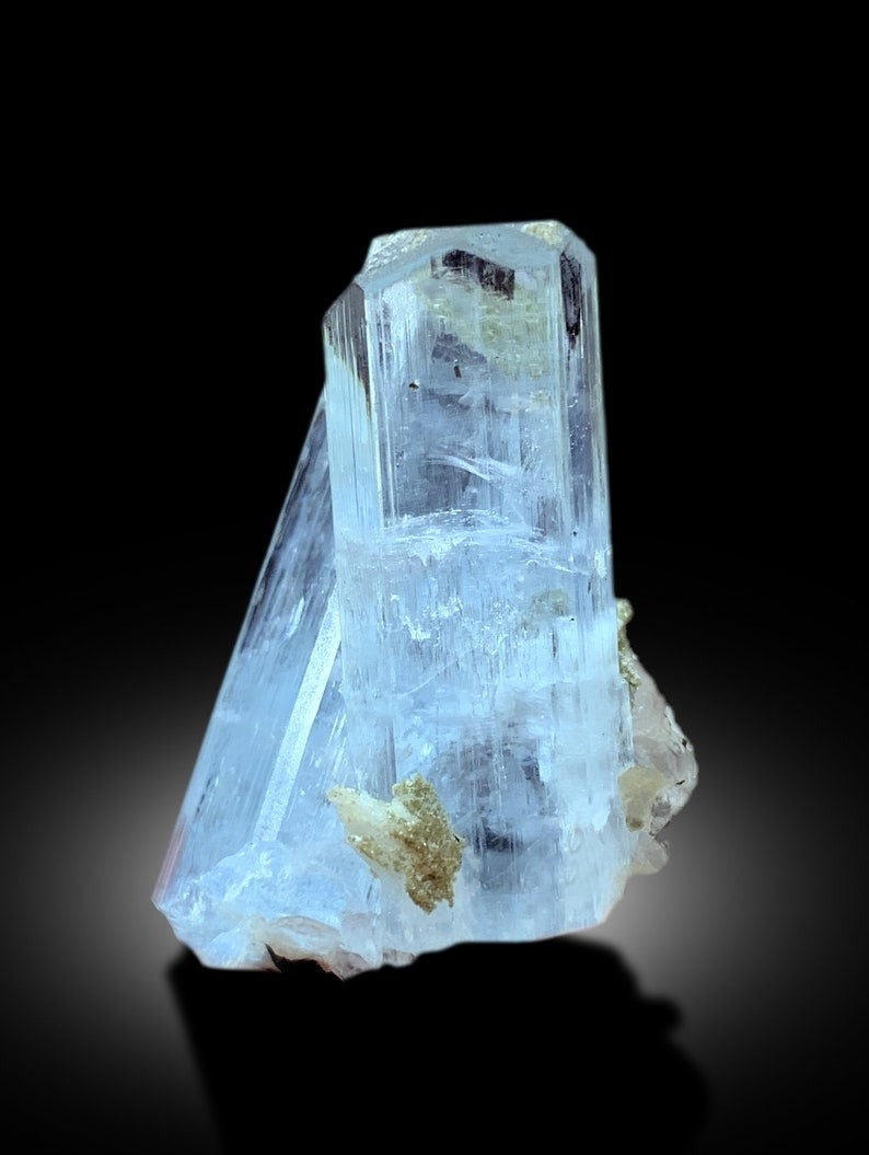 Natural Terminated Twinned Sky Blue Color Aquamarine Crystals with Schorl Tourmaline, Aquamarine from Shigar valley Skardu Pakistan - 47 g