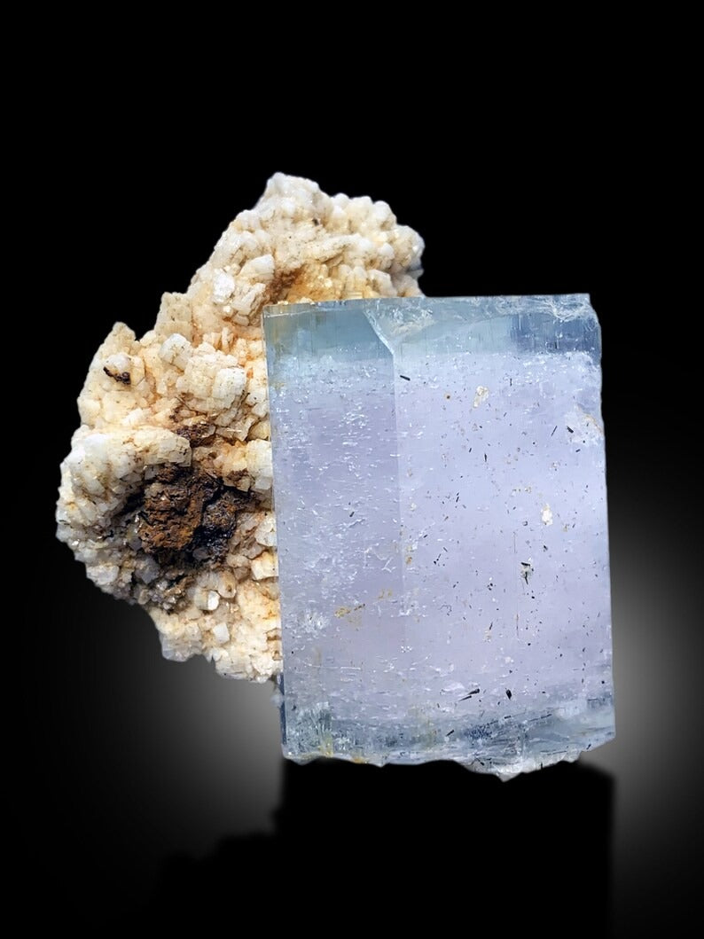 AquaMorganite, Morganite Var Aquamarine, AquaMorganite With Schorl and Feldspar From Skardu Pakistan - 85 gram