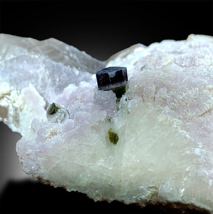 Blue Cap Tourmaline Crystals with Herderite, Lepidolite Albite Smoky Quartz Specimen from Paprok, 400 g, 128*100 mm