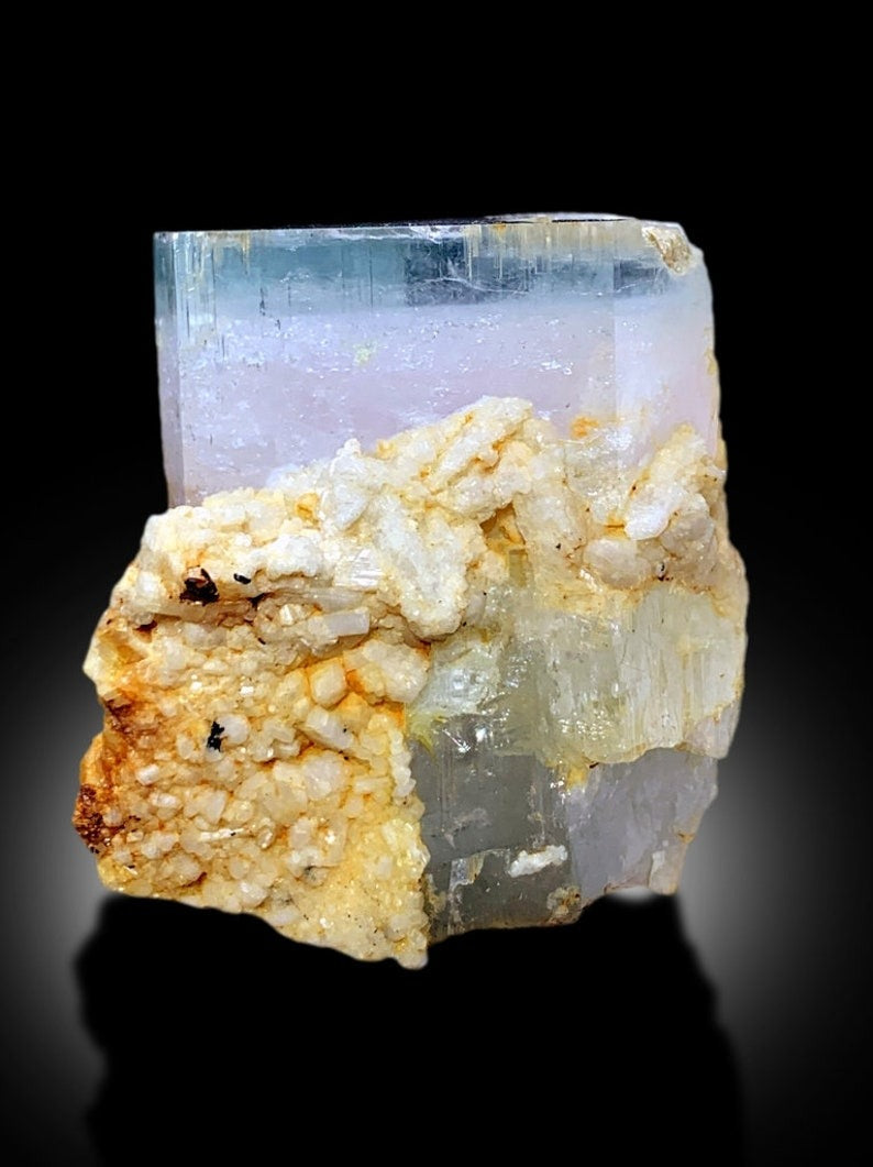 Terminated AquaMorganite With Feldspar Mineral Specimen From Skardu Pakistan - 92 gram