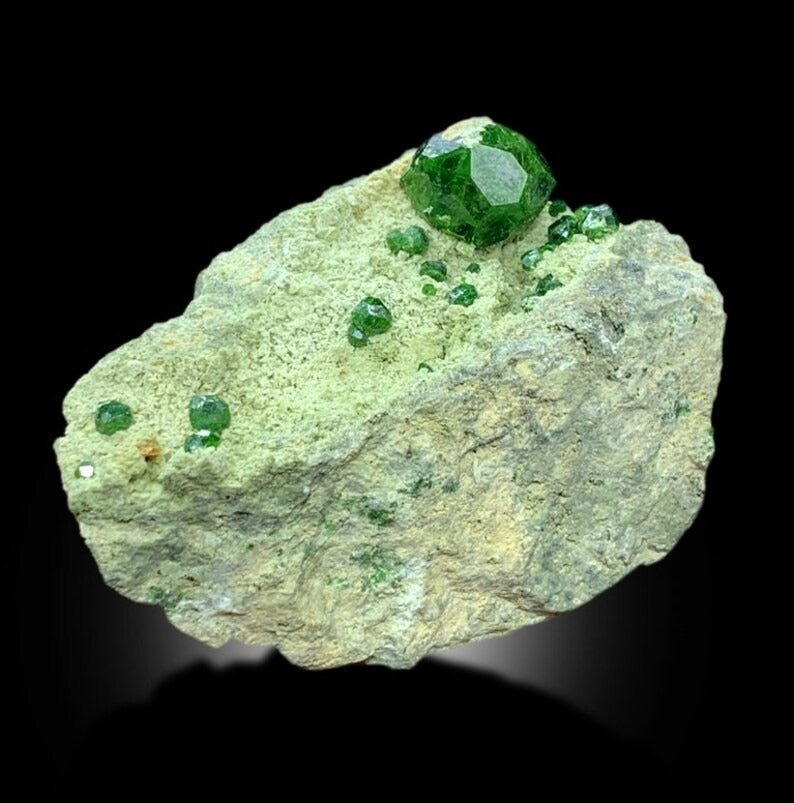 Demantoid Garnet, Green Garnet, Garnet Crystals, Demantoid Garnet Specimen, Crystal Cluster, Mineral Specimen, Garnet on matrix, 228 gram