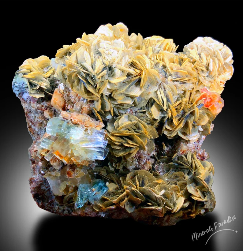 Natural Aquamarine With Pink Fluorite, Muscovite Mica, Aquamarine Cluster, Aquamarine Specimen, Fine Mineral, Aquamarine For Sale 1707 g