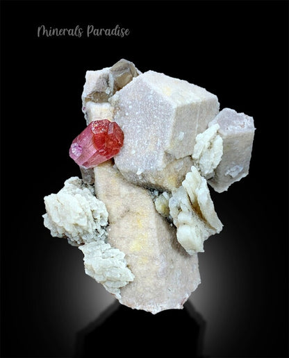 Rubelite Pink Tourmaline Crystal with Smoky Quartz and Feldspar, Tourmaline Specimen, Tourmaline for sale, Tourmaline from Paprok, 195 gram