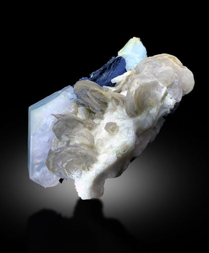 Beryl Aqua Morganite with Schorl and Lepidolite Specimen, 553 gram