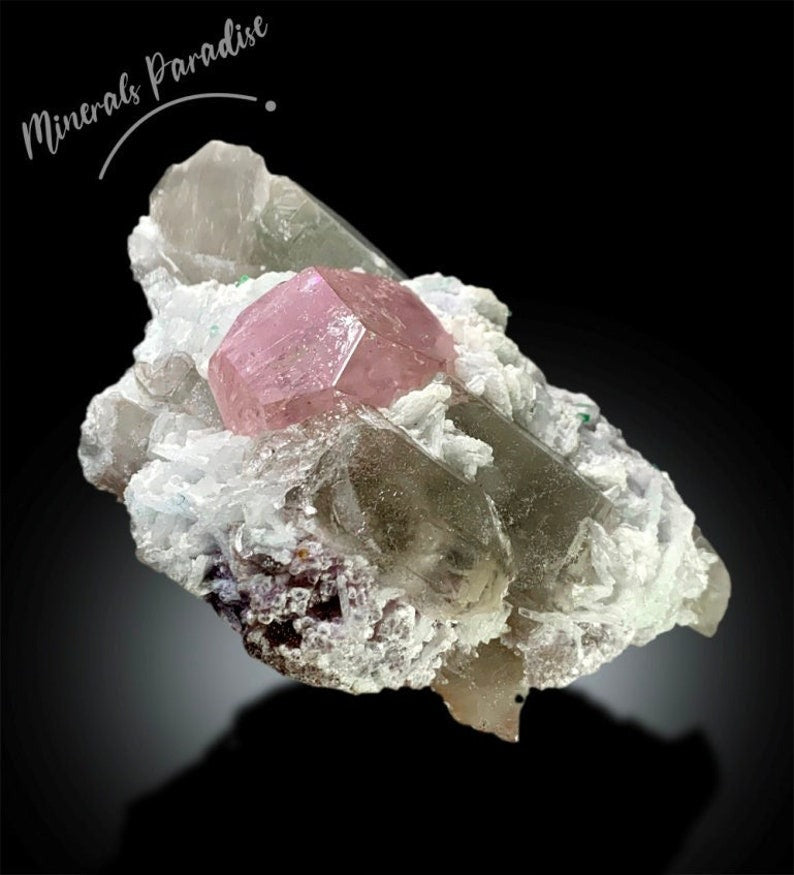 Pink Morganite Crystal with Tourmalines, Quartz and Albite, Morganite Specimen, Tourmaline Crystals from Afghanistan 342 gram