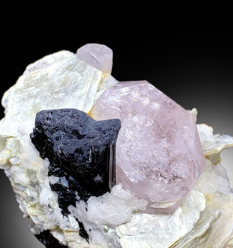 Pink Morganite with Tourmaline, Muscovite Mica, Schorl Crystal, Morganite Specimen, Tourmaline crstal, Mineral Specimen, 209 g