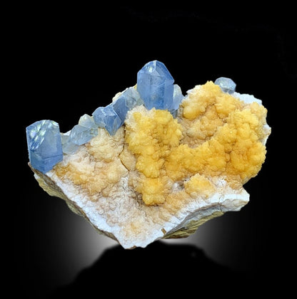 Terminated Blue Celestine Crystals With Calcite Mineral Specimen From Baghdis, Afghanistan - 89 gram