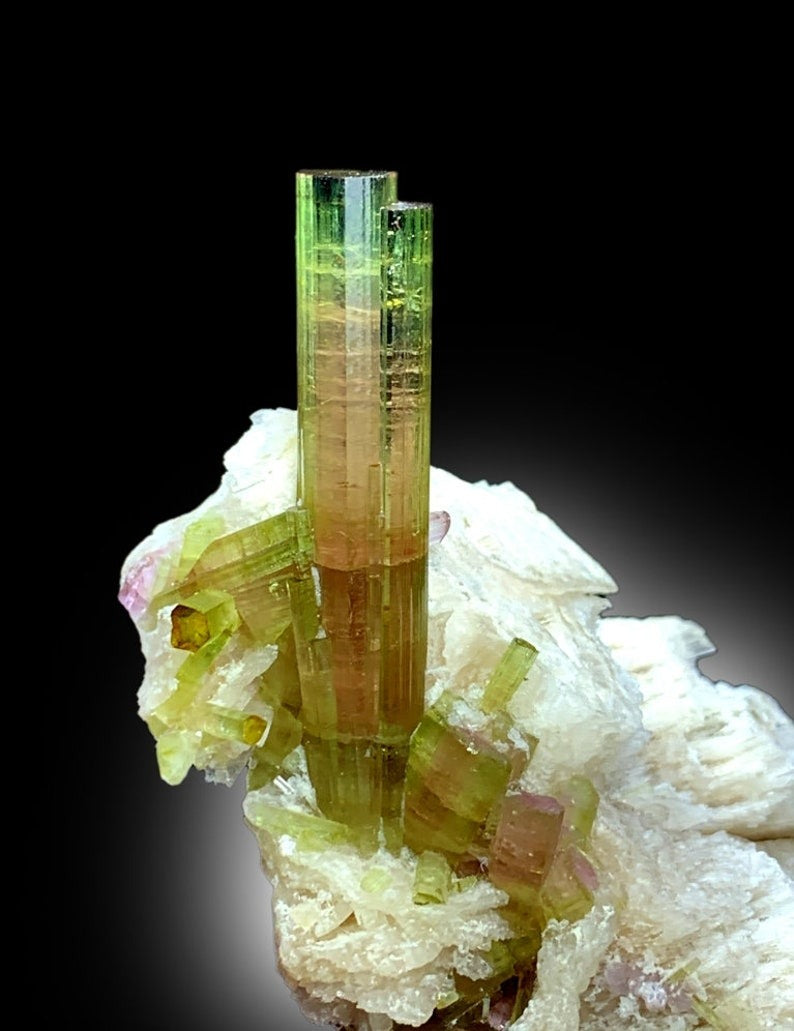 Watermelon Tourmaline Crystals on Feldspar, Bicolor Tourmaline Crystals, Tourmaline Specimen, Tourmaline Cluster, Mineral Specimen, 149 g