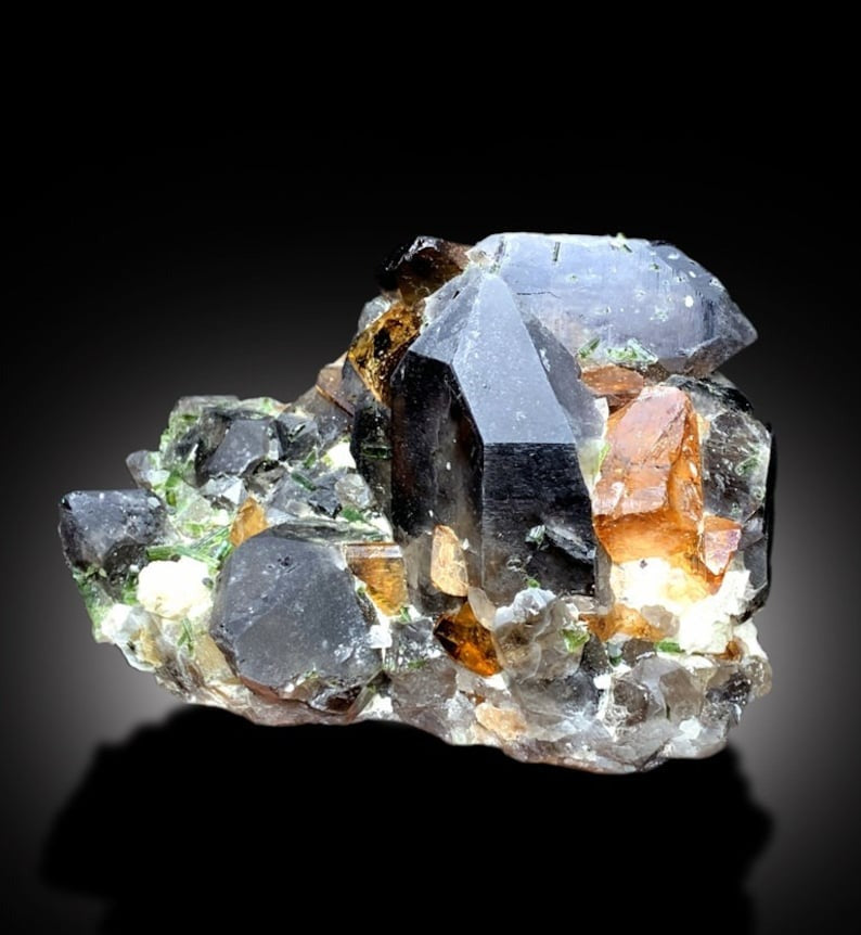 Topaz Crystals with Tourmalines, Smoky Quartz, Topaz Specimen, Tourmaline Cluster, Crystal Cluster, Mineral Specimen, Raw Topaz, 1883 g