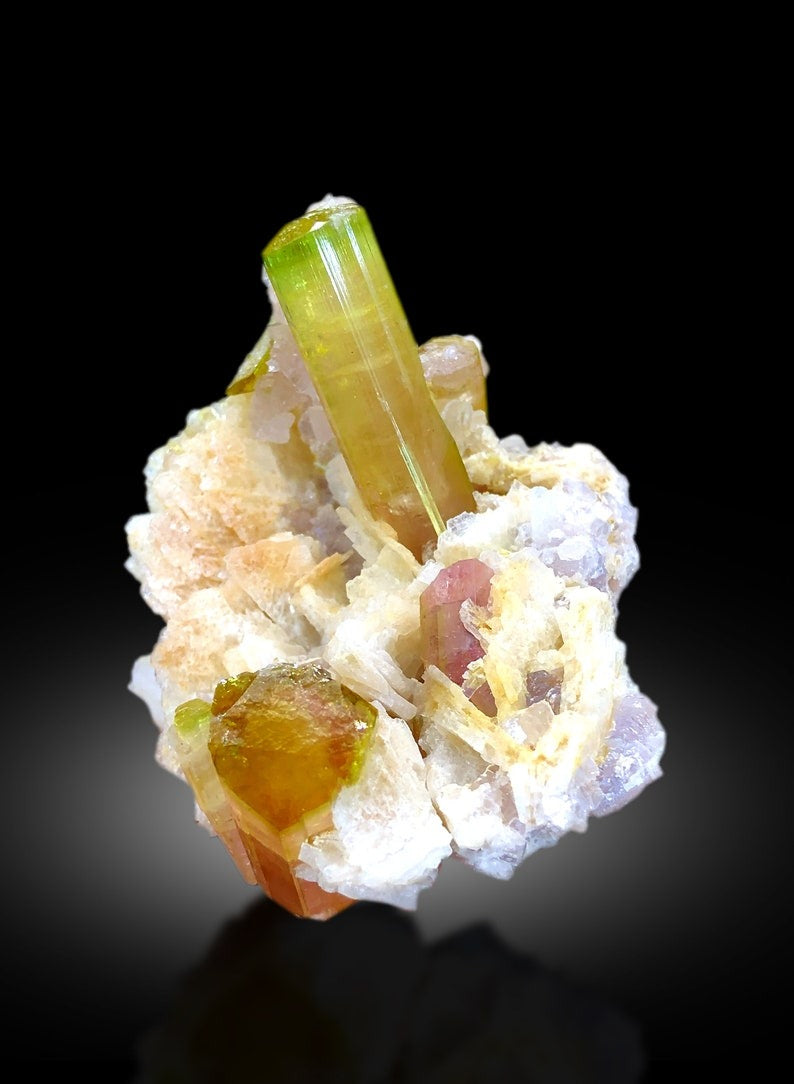 Natural Watermelon Tourmaline Crystals with Lepidolite and Albite, Tourmaline Specimen, Tourmaline from Paprok Afghanistan - 49 gram