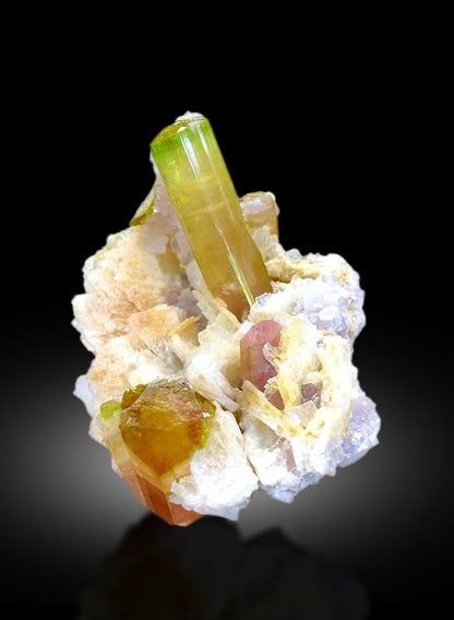 Natural Watermelon Tourmaline Crystals with Lepidolite and Albite, Tourmaline Specimen, Tourmaline from Paprok Afghanistan - 49 gram