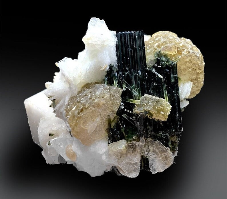 Blue Cap Tourmaline with Phlogopite Mica Albite and Feldspar, Tourmaline Specimen, Mineral Specimen, Tourmaline Crystals, 211 g