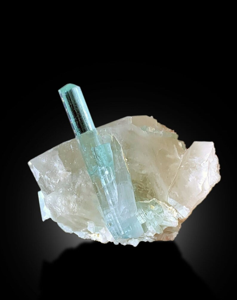 Seafoam Color Tourmalines on Quartz Mineral Specimen from Afghanistan - 130 gram