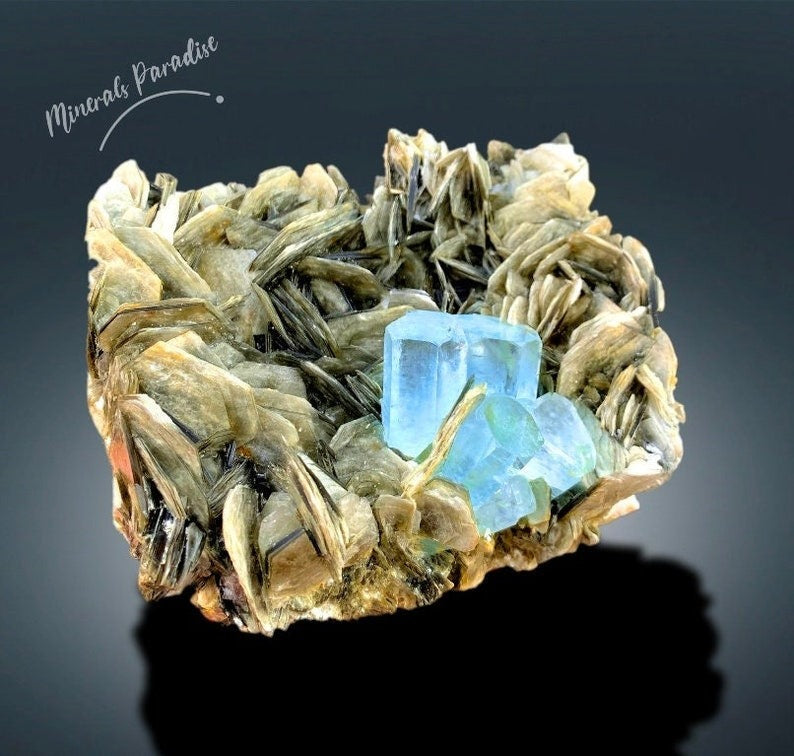 Natural Aquamarine Crystals with Muscovite Mica, Aquamarine Cluster, Aquamarine Specimen, Aquamarine for sale, 1441 gram